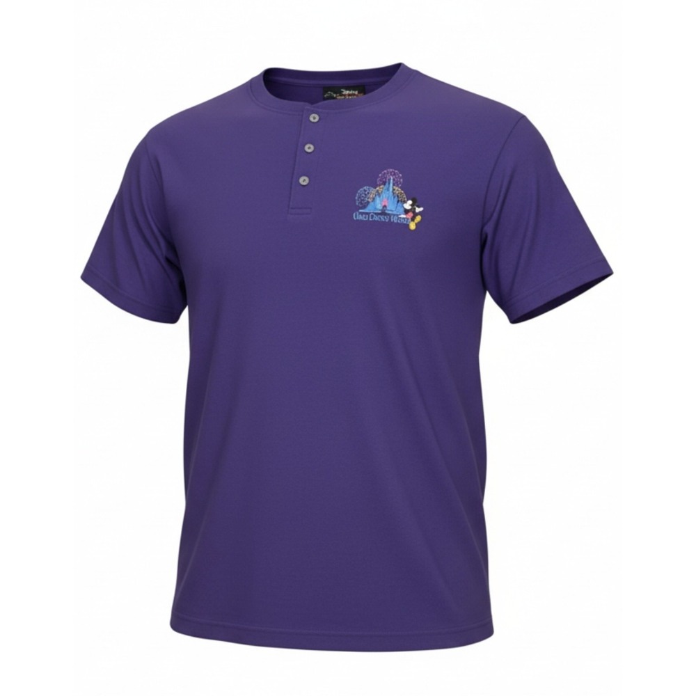 Vintage 1995 Walt Disney World Mickey Castle Henley Shirt‎ Purple Single B30